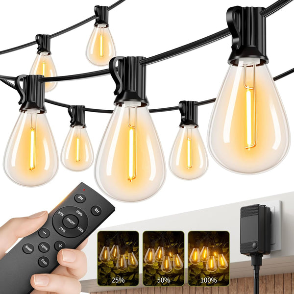 Sikitul 100FT LED Outdoor String Lights with Remote, One Continuous Strand Patio Lights
