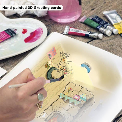 Hand-Painted Elk 3D Greeting Cards with Envelopes, Holiday Creative Household Watercolors Illustration Gifts
