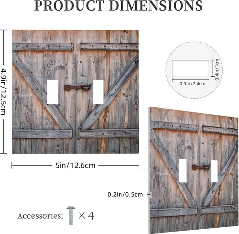 Wood Door 2 Gang Double Toggle Light Switch Cover, Decorative Electrical Faceplate for Home Living Room