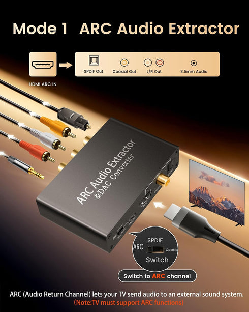 192KHz PS3 PS4 SPDIF/Optical/RCA/3.5mm 4 HDMI ARC Audio Extractor DAC Audio Converter Digital to Analog Converter