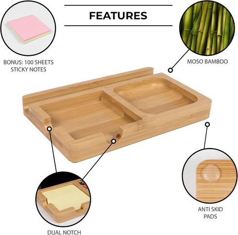 S&A WOODCRAFT Office Desk Organizer with Sticky Note Holder, Pen Slot & Phone Stand, Includes 100 Pages & 4 Anti-Skid