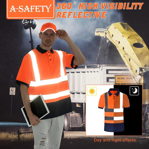Reflective Gear Polo Shirt, Safety Short Sleeve Polo in Orange, Size 3XL
