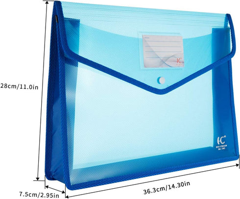 Eco-Friendly Plastic File Wallet Folders, Expandable Envelope Folder with Snap Button Closure, 6 Assorted Colors