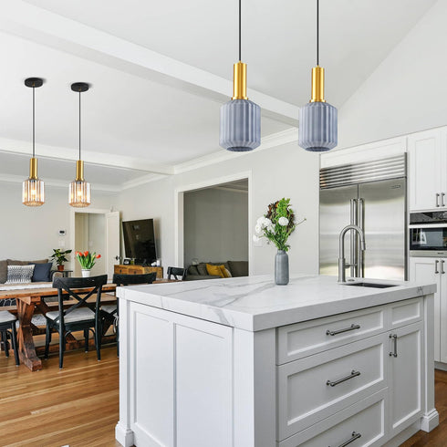 AOJUNSANSAN 2 Pack Mid Century Smoke Gray Glass Pendant Light Fixture Brushed Gold Pendant Lights Kitchen Island Modern