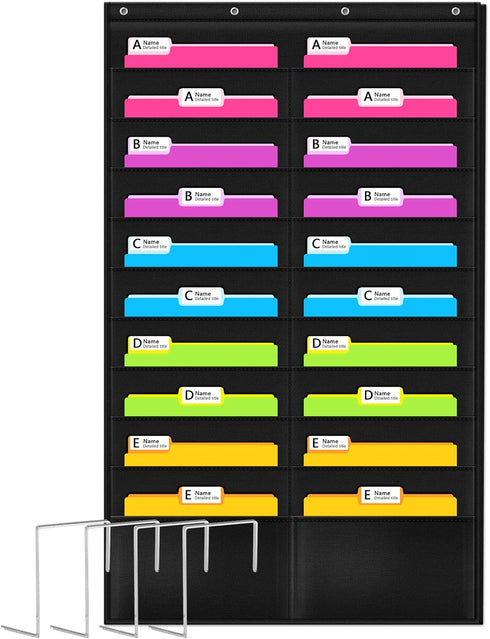 Godery Folder Pocket Chart (Black) - 20 Pocket Chart Wall Organizer for School, Home, Office