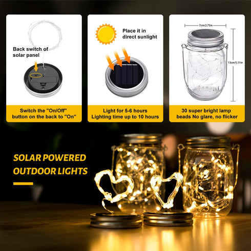 8 Pack Included30LED HXWEIYE Solar Mason Jar Lights Lanterns,Jars & Hangers Waterproof Hanging Outdoor Fairy Lights
