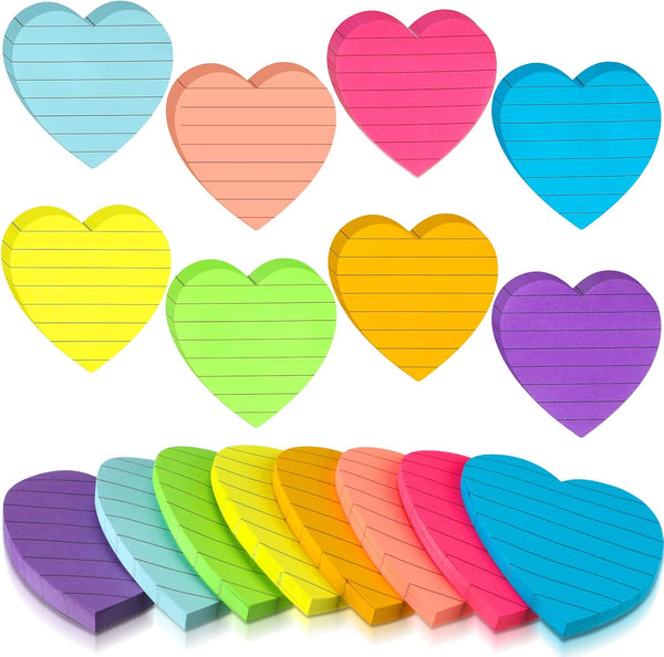 Teling 24 Pcs Heart Shape Sticky Notes, 3x3 Inch, Bright Colorful Memo Pads, Self Sticky Note Pads for Office