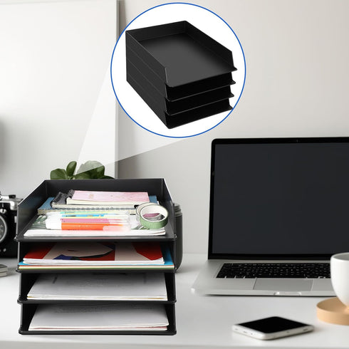 Wenqik 6 Pcs Stackable Paper Trays, Rectangular Plastic Desk Tray Holder for Document Organizer in Black
