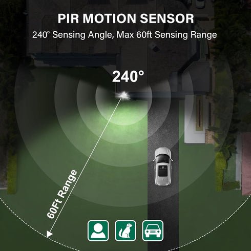 240-Degree Motion Detector, Adjustable Time & Detection Sensitivity, 60 Feet Range, PIR Sensor