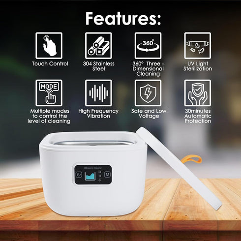 Ultrasonic Cleaner Machine 8.6oz (255ml) with UV, 45kHz Portable Jewelry Cleaner, 3 Cleaning Modes for Home