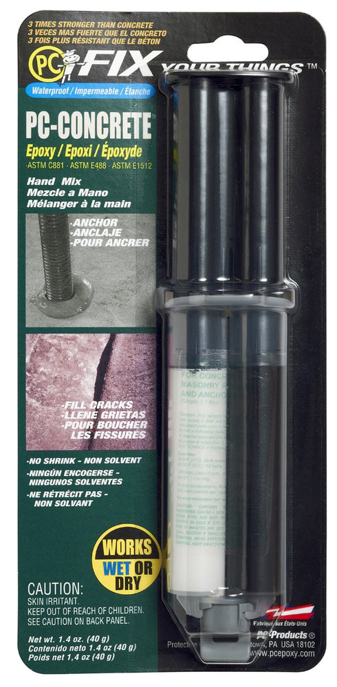 PC Products 70086 PC-Concrete Two-Part Epoxy Adhesive Paste, 1.4 oz in Applicator Syringe, Gray