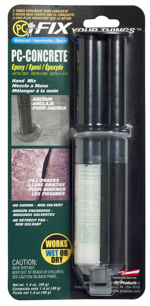 PC Products 70086 PC-Concrete Two-Part Epoxy Adhesive Paste, 1.4 oz in Applicator Syringe, Gray