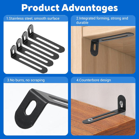 Sorcristy 8 2 90 2.76" 0.59" Adjustable Right Angle Brackets Pcs Metal L Bracket Black L-Shape Shelf Bracket with Slots