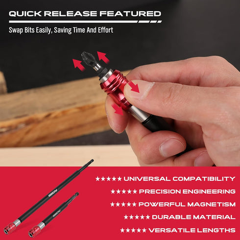 Magnetic Screwdriver Bit Holder Set, 2-Piece 1/4 Inch Hex Shank Quick Release Extension Adapter for Impact Driver