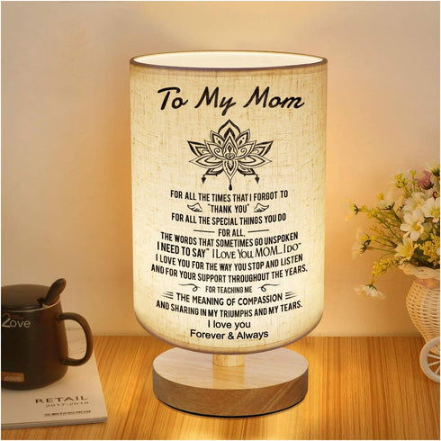 Dimmable To My Mom Mother Day Birthday Gifts - Engraved Table Lamp, Bedside Nightstand Lamp, Fabric Desk Lamp Shade