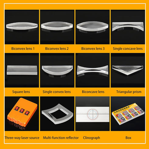 Physics Optics Experiment Set, Prisms, Convex Lens, Triple Laser Refraction Educational Science Kits
