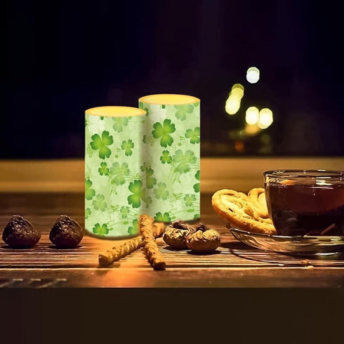 Green Leaves Flickering Flameless Candles St Patricks Day Candles Battery Operated Candles with Remote Control Color
