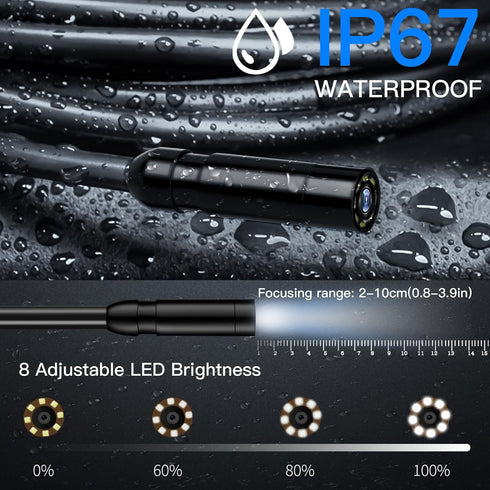 WINWEND 4.3" Cameras,IP67 8 1080P 16.5ft Endoscope Camera with Light - LCD Screen Inspection Waterproof Borescope