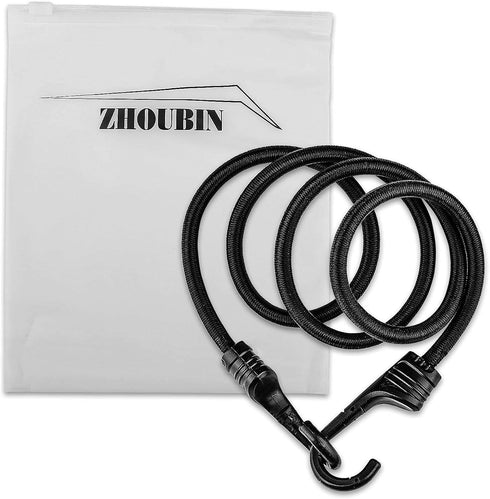 ZHOUBIN 48 Inch Black Bungee Cords with Hooks, Heavy Duty, 1 Pcs
