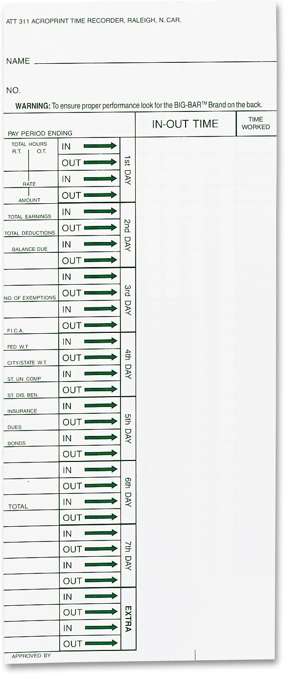 Acroprint 09-6103-080 Time Card for ATT310 Time Recorder, Pack of 200 Time Clock