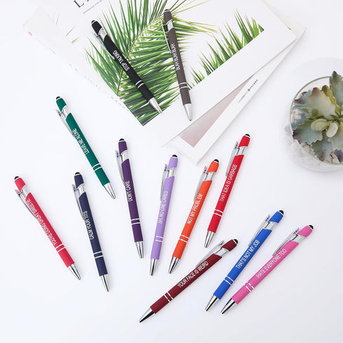 Funny Pens, 12 Pcs Sarcastic Ballpoint Pens, Fine Point Smooth Writing Pens with Screens Touch Stylus Tips, Black Ink
