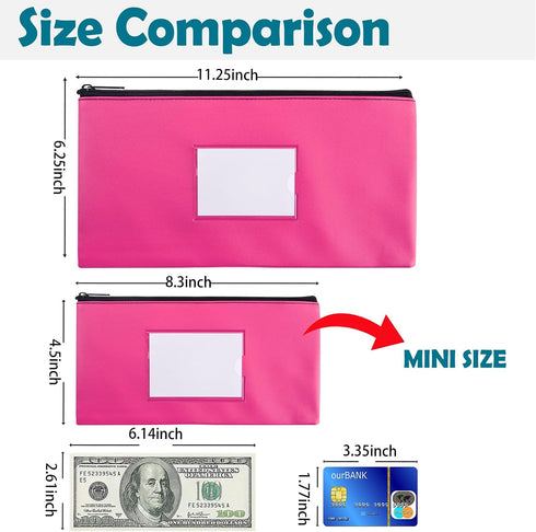 7 Pack 8.3" 4.5", 7 Mini Bank Money Bag for Cash, x Small Deposit Money Pouch with Zipper, Server Leatherette Cash Bag