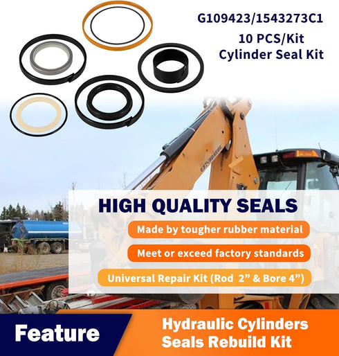 Hydraulic Cylinders Seal Kit (1543273C1/G109423) for Case Backhoe Loader Cylinder, 10 PCS Universal Repair Packings