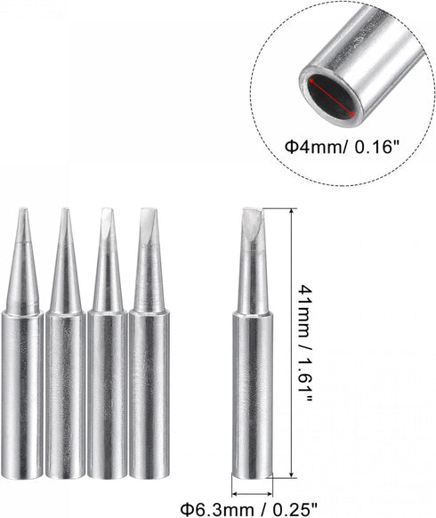 uxcell Lead-free Soldering Iron Tip Flat Edge 0.8D+1.2D+1.6D+2.4D+3.2D 4mmx41mm Replacements for Soldering Station 5Pcs