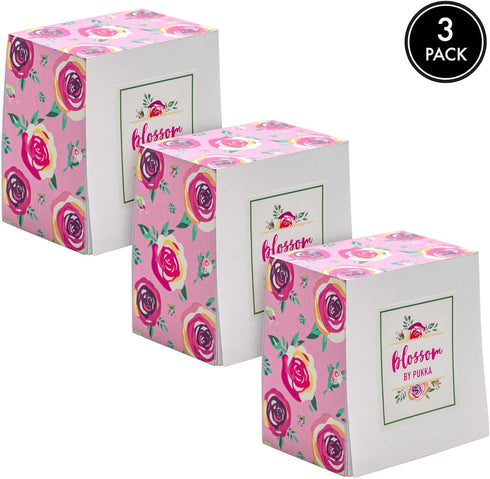 Pukka Pad Blossom Memo Block - 3-Pack, 500 Sheets of White 70GSM Note Paper, 3.15 x 3.15 Inches