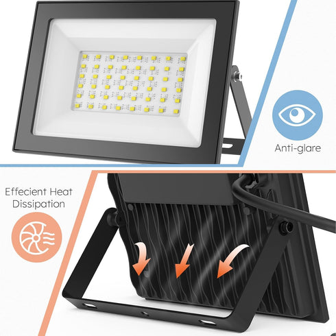 2-Pack 50W 9000 IP66 5000K LED Flood Lights Outdoor Lumens Super Bright Security Lighting, Waterproof, Daylight