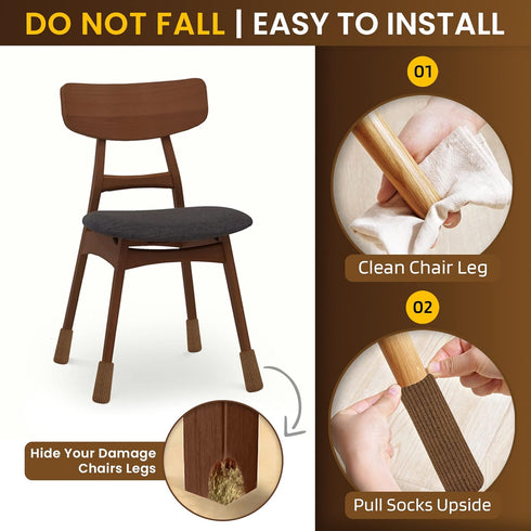 Generic 16 Pcs Luxury Brown Chair Leg Socks Premium Furniture Protectors for Hardwood Floors, Non-Slip & High Elastic