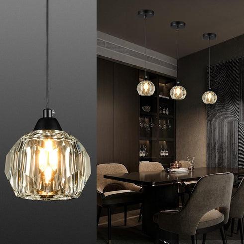 Weesalife Crystal Chandeliers for Dining Room Lights Fixture Over Table, 1-Light Black