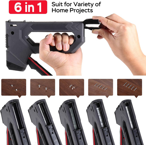 YEAHOME 6-in-1 Heavy Duty Staple Gun, Manual Brad Nailer with 5000 Staples for DIY Carpentry, Crafts, Decoration