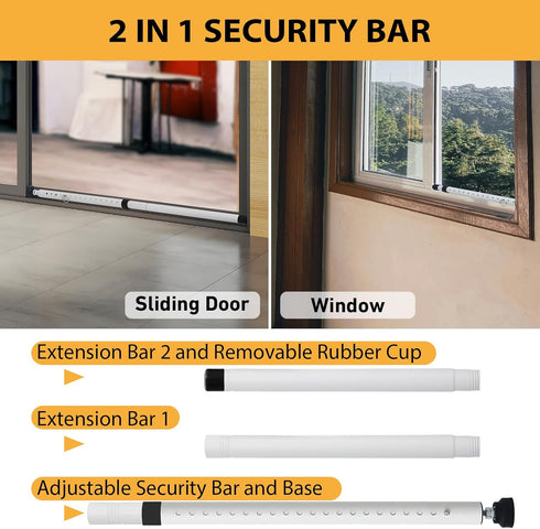 PBHEPJ 18.5-51 inch 2 Pack Sliding Door Security Bar, Adjustable Patio Door Security bar with Rubber Tips, Multi-use