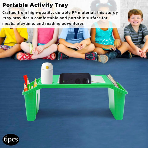 6Pcs 19.7x9.8x7.1in (6, Kids Lap Desk Tray, Plastic Breakfast Laptop Trays with Side Pockets, Stackable Activity Table