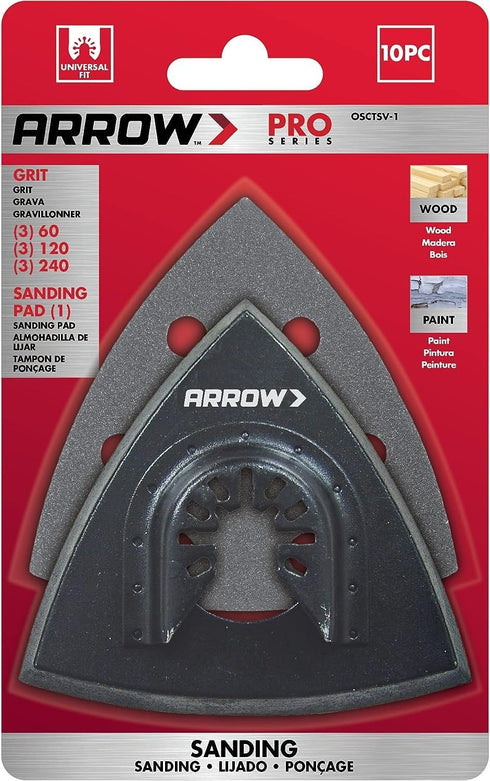 Arrow Multipurpose Sanding Kit for Oscillating Tools, 10-Piece Set for Wood and Metal