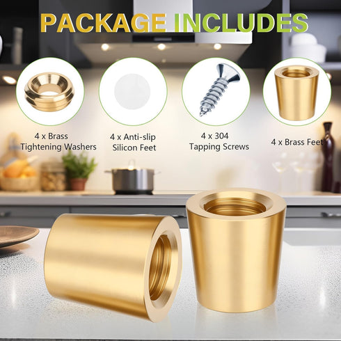 Brass Cutting Board Feet, Walnut Wood Cutting Board Feet, Polished and Anti Skid Pad with Stainless Steel Screws