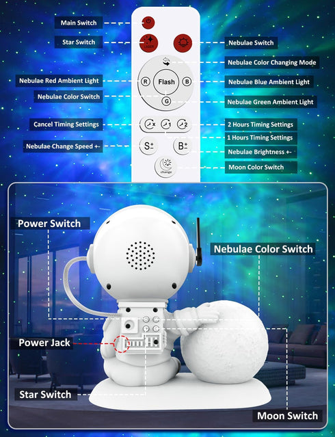 3 1 33 3.5 inch Astronaut Galaxy Projector, in Star Projector with Remote and Timer, Light Effects, Moon Lamp LED Night