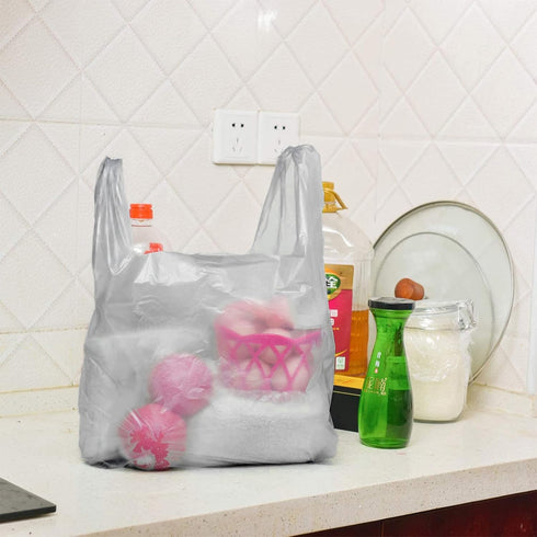 T Shirt Bags - Plastic Bags with Handles for Grocery and Retail Shopping, 12x20 Inch (Silver, 50pcs)