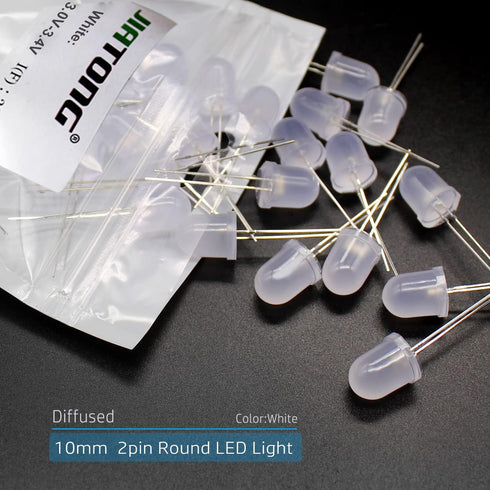 50pcs 10mm 2pin 10mm 9k x Round Diffused LED Light Diffused LED MCD White