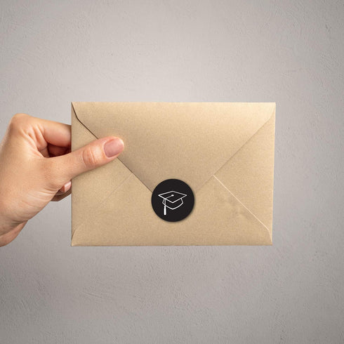 Graduation Stickers - 250 Graduate Labels, 1.5" Black & White Class of 2025 Grad Cap Envelope Seals