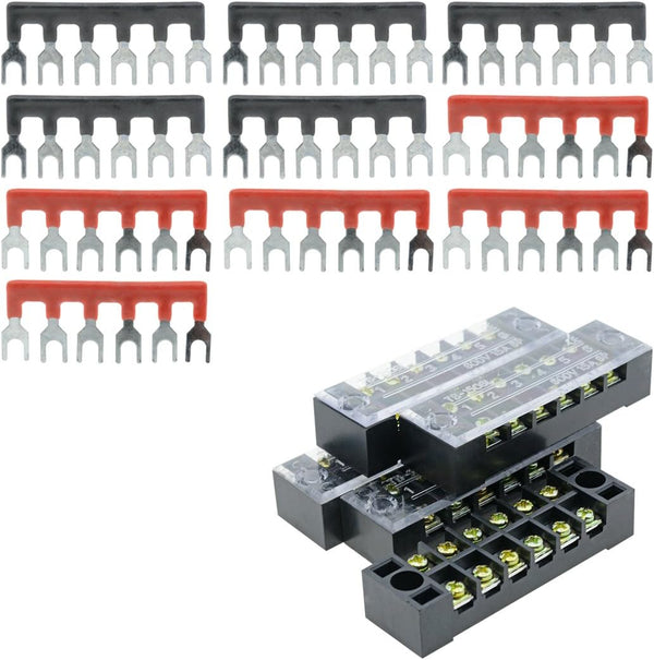 YXQ 600V 15A 6 Positions Double Row Screw Terminal Barrier Strip Block and 15A 6 Positions Jumper Strip