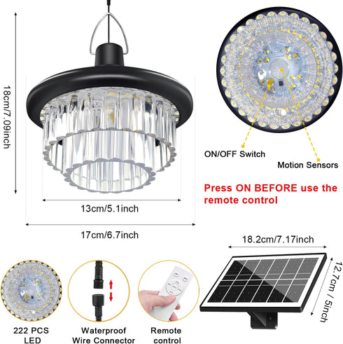 HOMEAN 222 800LM, 3 Solar Shed Light Otudoor - Solar Pendant Light Indoor Outdoor with LED Modes Motion Sensor