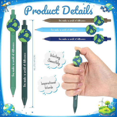 75 Geyoga Pcs Earth Day Gifts Bulk Retractable Earth Pens Rotating Globe Keychain with Inspirational Thank You Cards