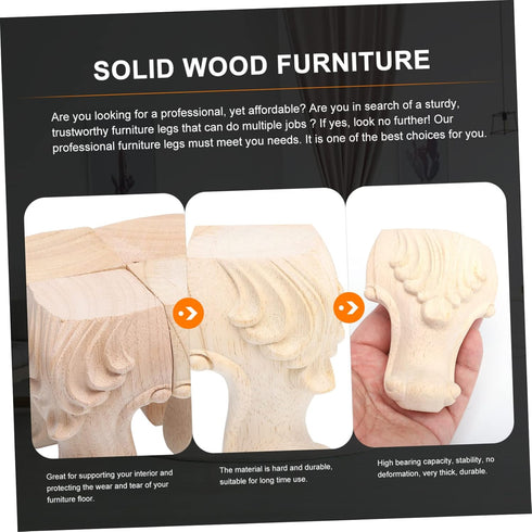 4pcs NUOBESTY Solid Rubber Wood Carved Furniture Legs with Skid Design Stable Sofa and Cabinet Support Feet Decorative