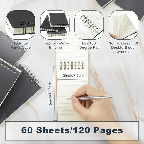Tenceur 54 Pcs Small Spiral Notebook - 3" x 5" Mini Top Spiral Bound Notepads, 120 Pages for School