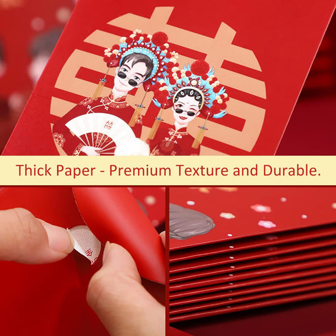 Chinese Red Envelopes for Weddings, 10 Pieces Lucky Money Packets with Bride and Groom Patterns