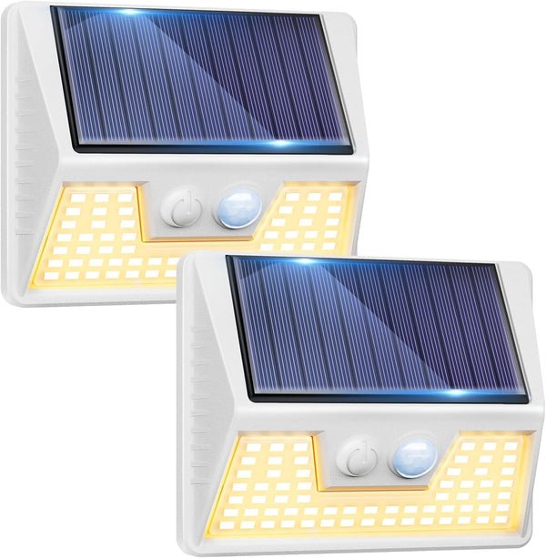 vighep 2Pack White Solar Lights Outdoor Motion Sensor, 3000K Warm Light/3 Lighting