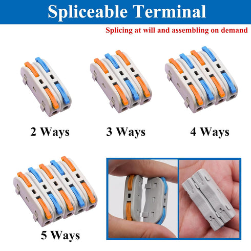60PCS AWG28-12, 1 1 Tnisesm Lever Wire Connectors Quick Connect Electrical Splicing Kit for Compact Inline Terminals