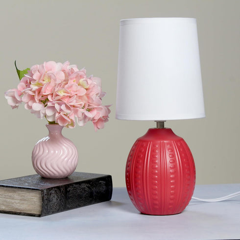 LT1163-RED 12.5" Simple Designs Chic Glow Mini Textured Oval Table Lamp, for Bedroom, Office, Living Room, Stylish